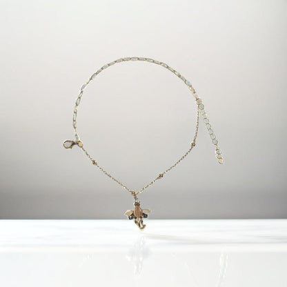 Gold Elephant Orange Charm Chain Link Bracelet