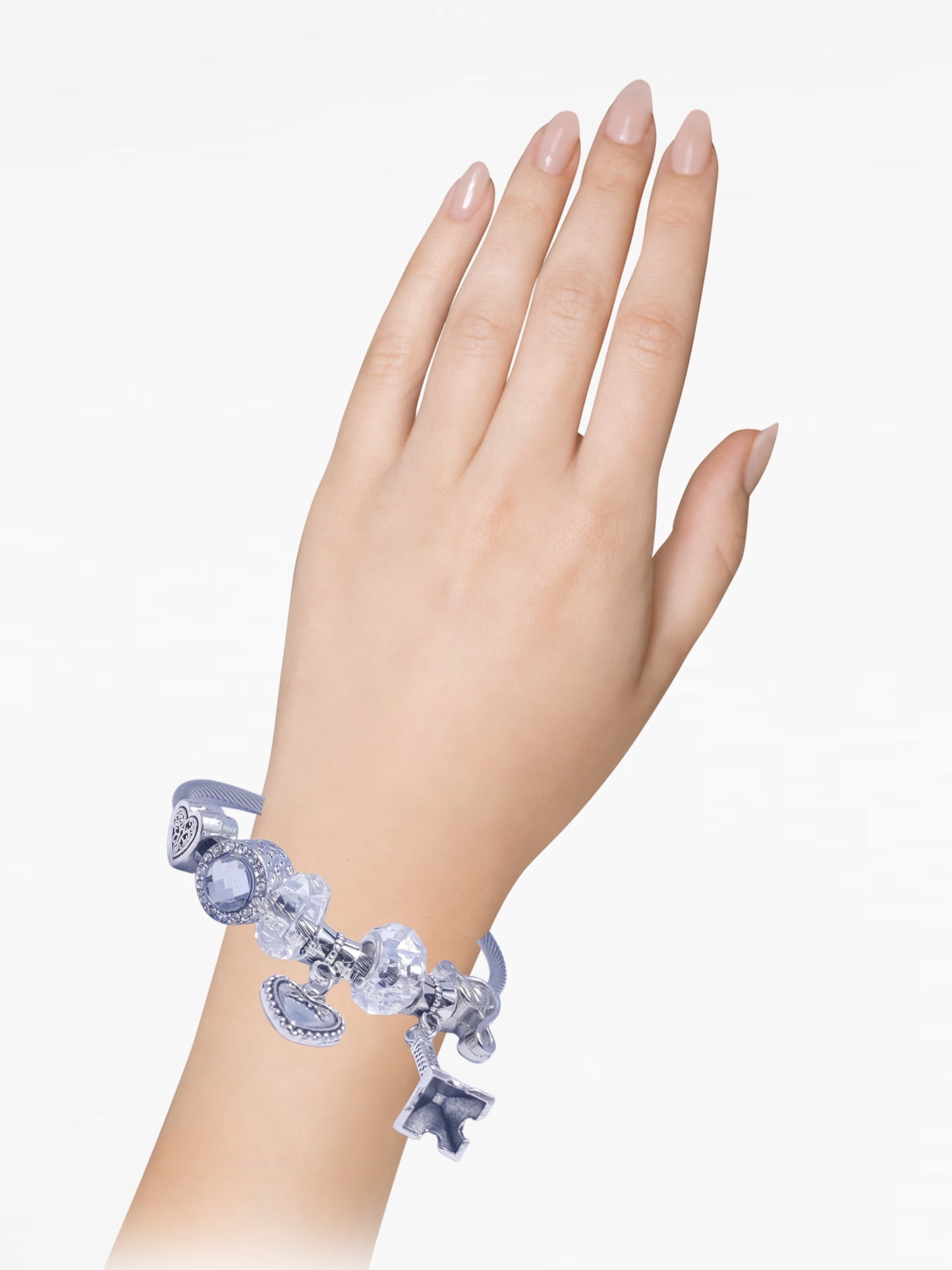Silver Beaded Tower Multi Charm Bracelet