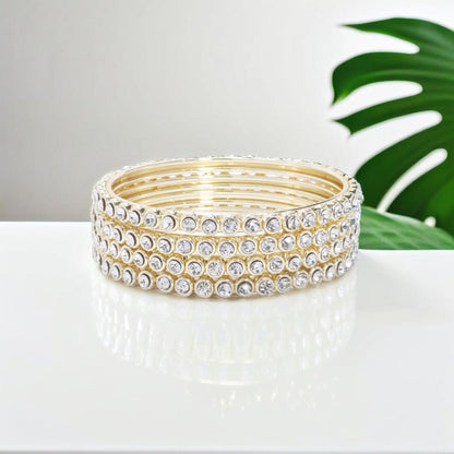 Gold Tone Diamond Detail Slim Tennis Bracelet