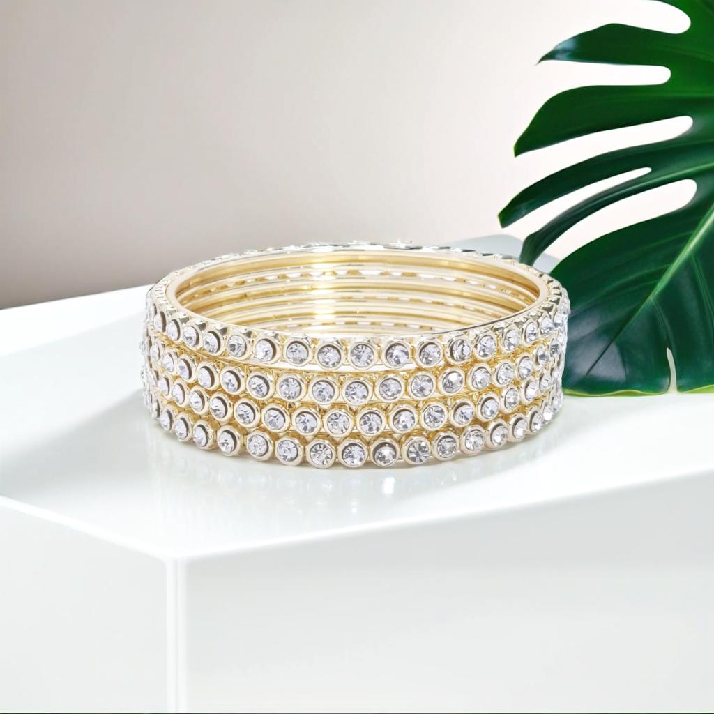 Gold Tone Diamond Detail Slim Tennis Bracelet