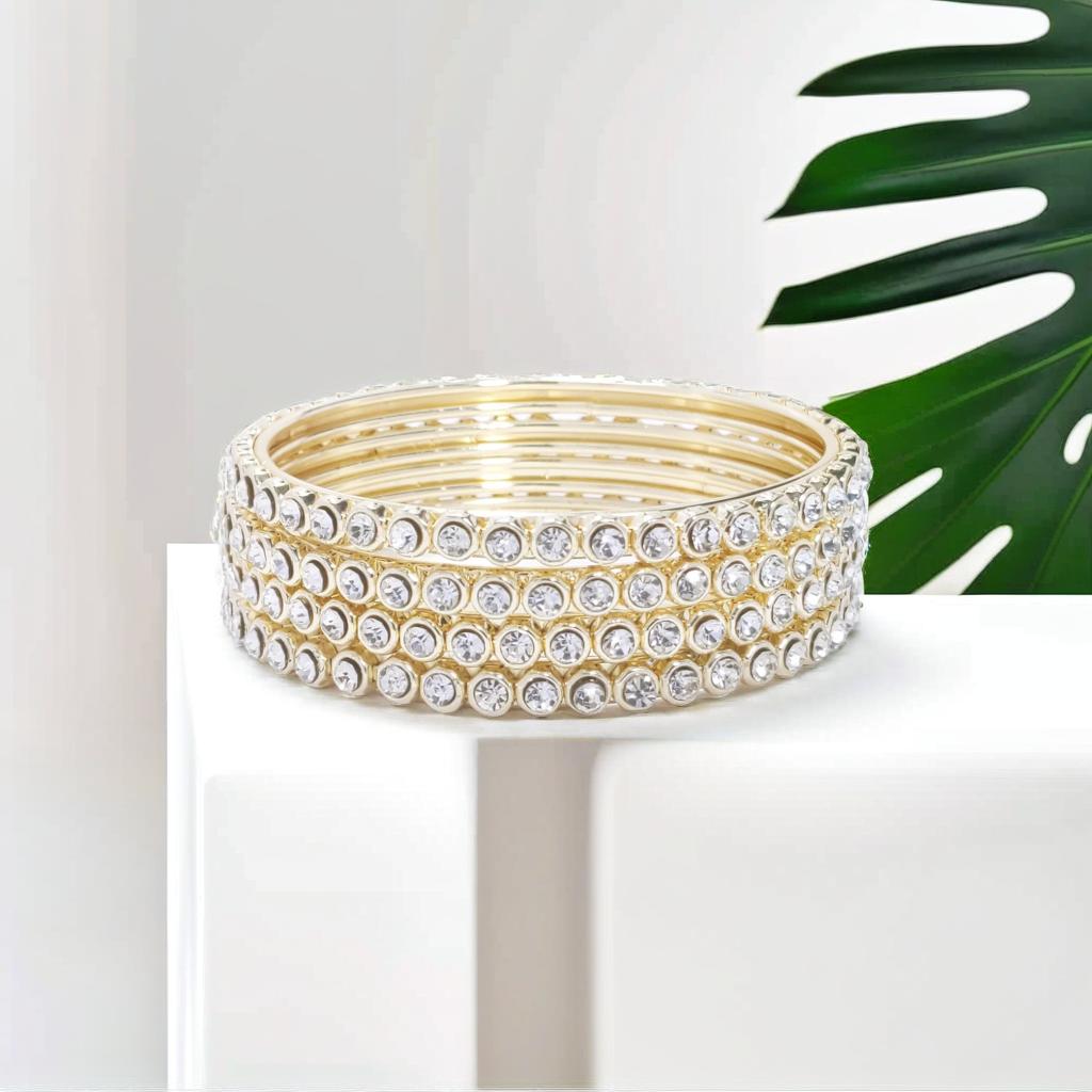 Gold Tone Diamond Detail Slim Tennis Bracelet