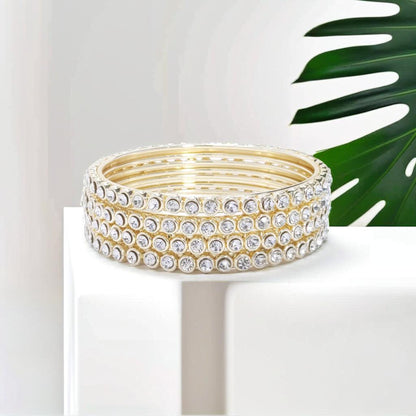 Gold Tone Diamond Detail Slim Tennis Bracelet