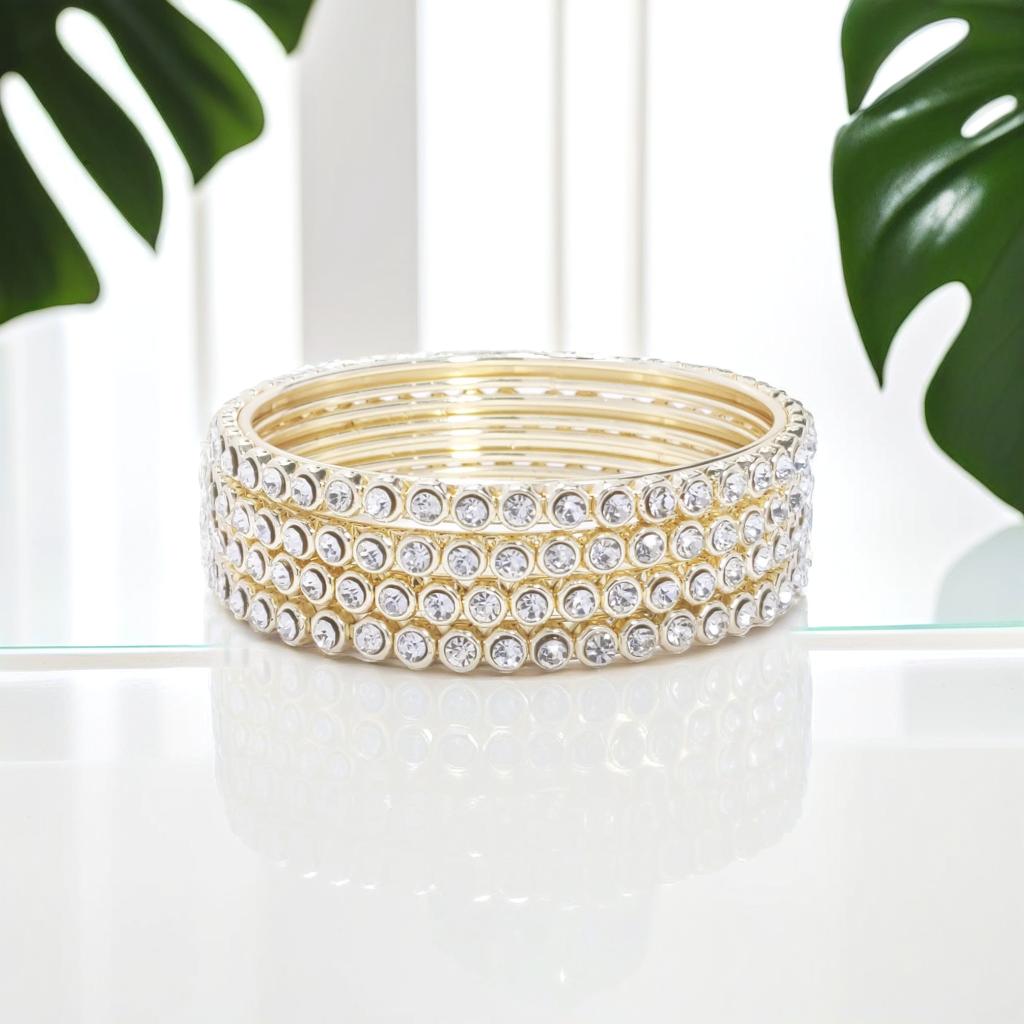 Gold Tone Diamond Detail Slim Tennis Bracelet