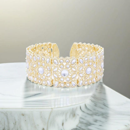 Elegant Gold-Tone Openwork Bracelet with Pearlescent Accents
