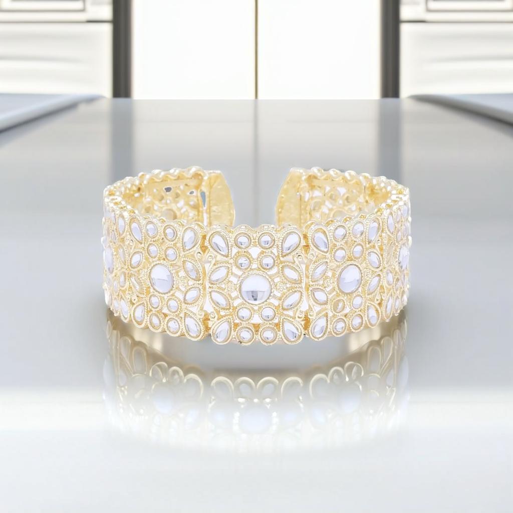 Elegant Gold-Tone Openwork Bracelet with Pearlescent Accents