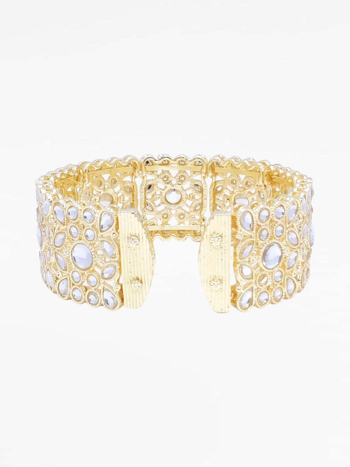 Elegant Gold-Tone Openwork Bracelet with Pearlescent Accents