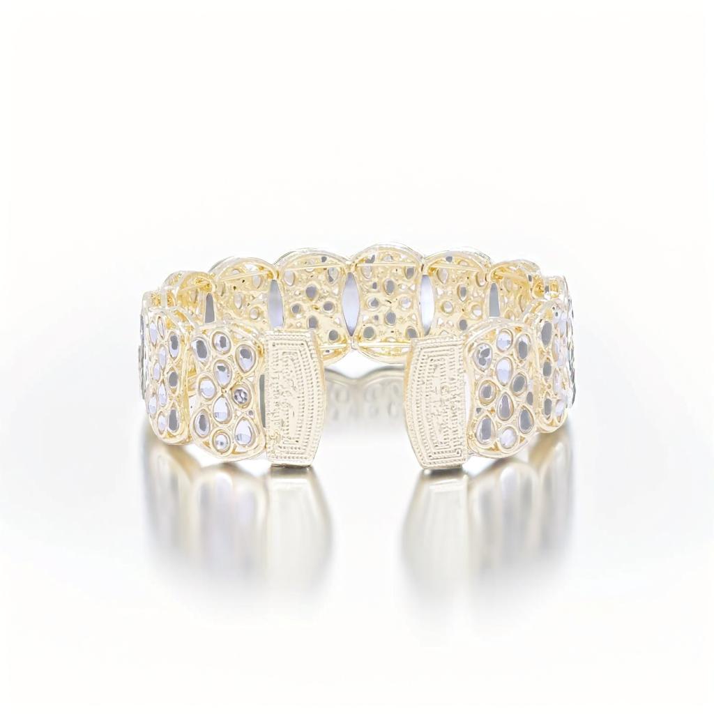Elegant Gold-Tone Openwork Bracelet with Pearlescent Accents