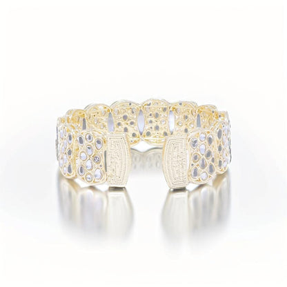 Elegant Gold-Tone Openwork Bracelet with Pearlescent Accents