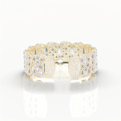 Elegant Gold-Tone Openwork Bracelet with Pearlescent Accents