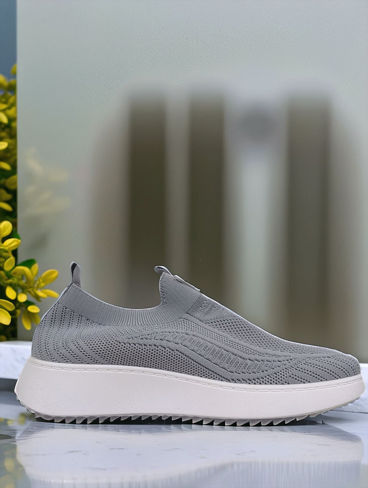 Grey Comfortable Slip On Knit Trainers