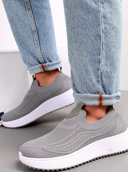 Grey Comfortable Slip On Knit Trainers