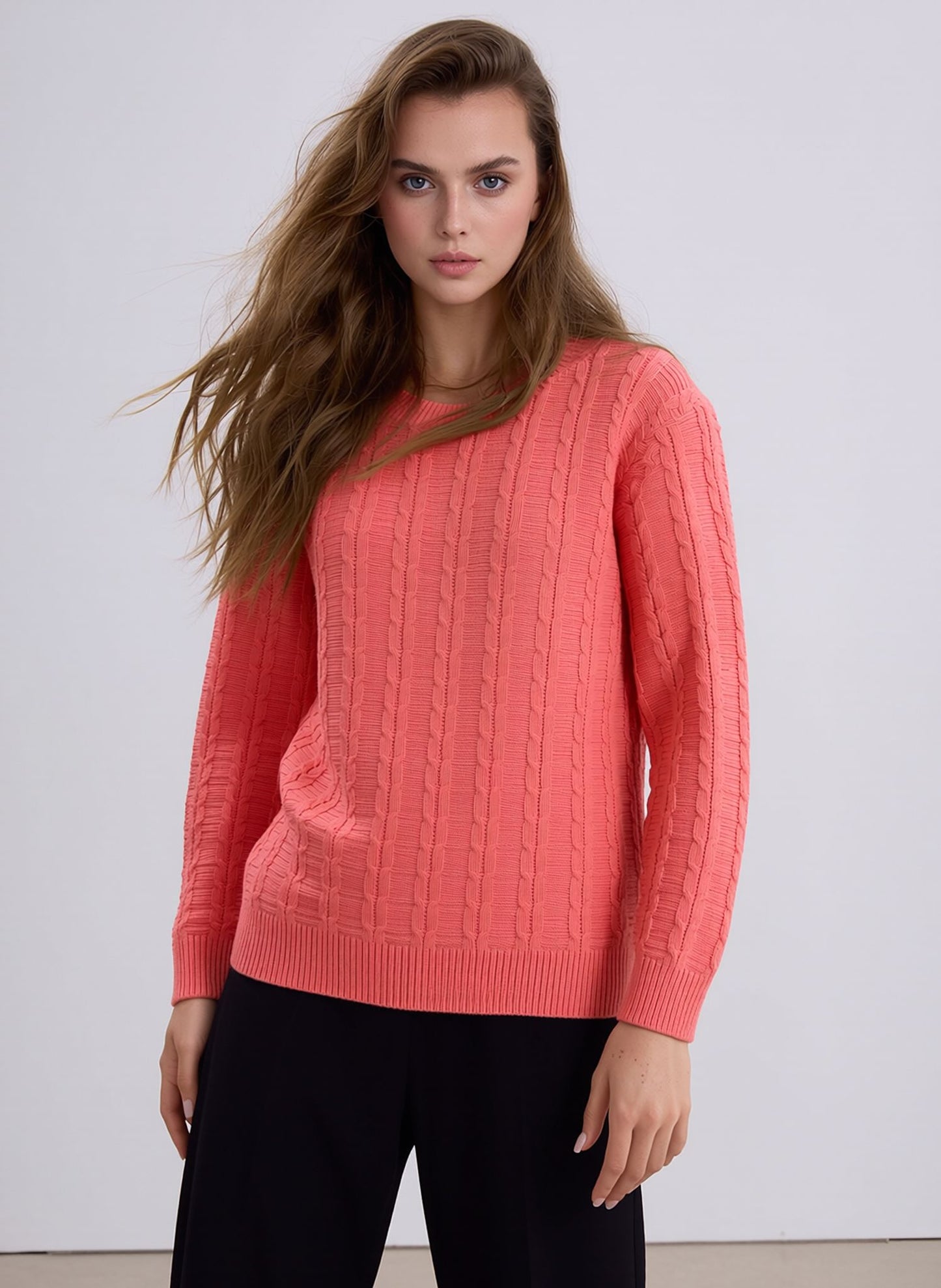 Coral Cable Knit Jumper – Soft Everyday Women's Sweater