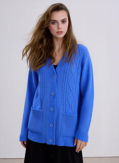 Sky Blue V-Neck Pocket Cardigan
