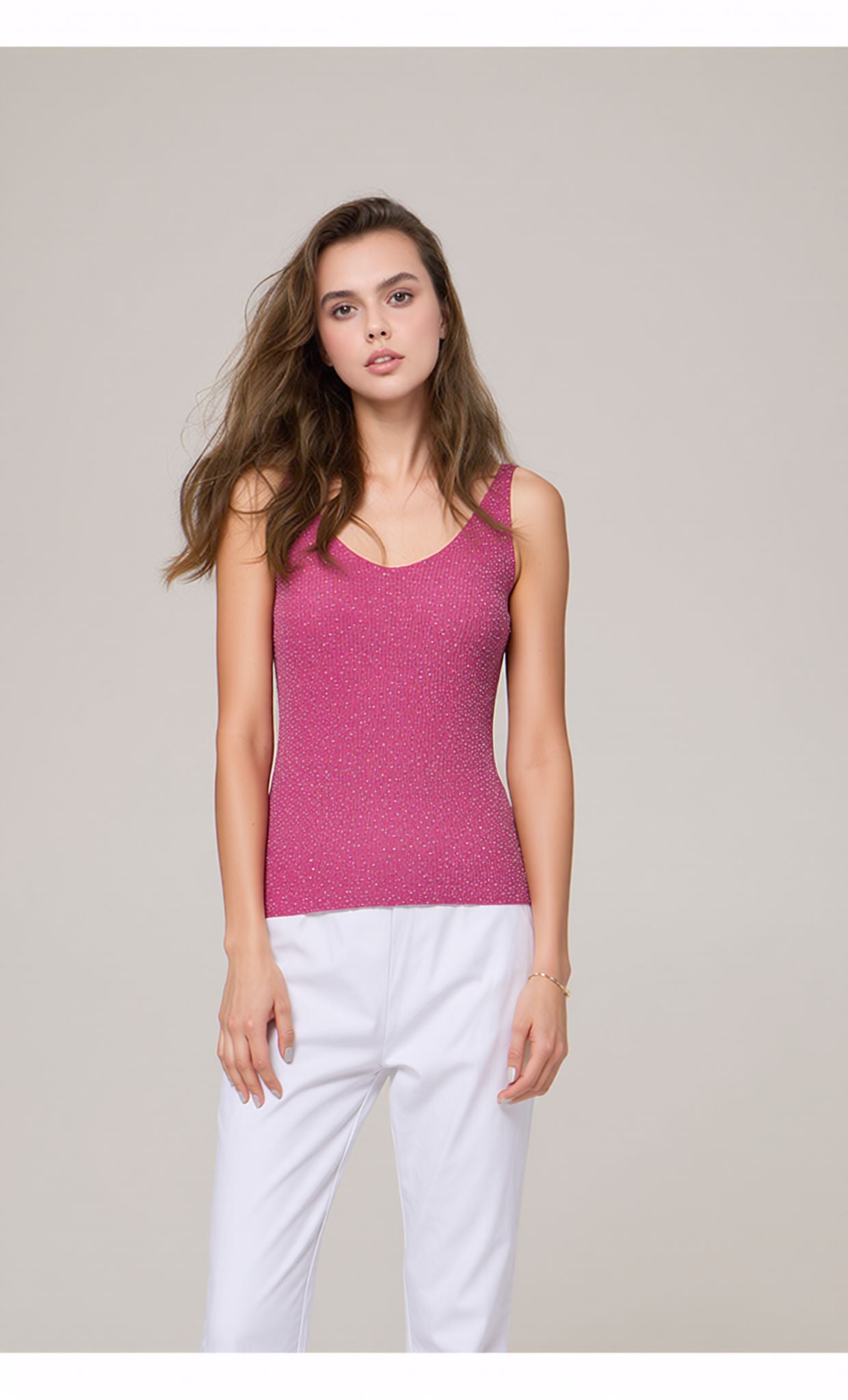 Hot Pink Glitter Knit Vest Top
