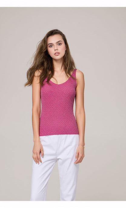 Hot Pink Glitter Knit Vest Top