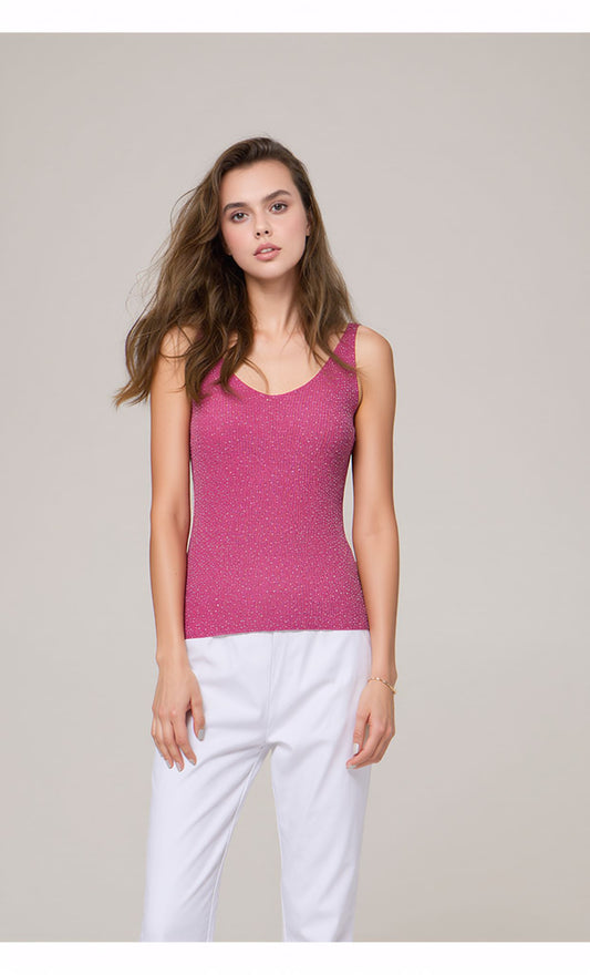 Hot Pink Glitter Knit Vest Top