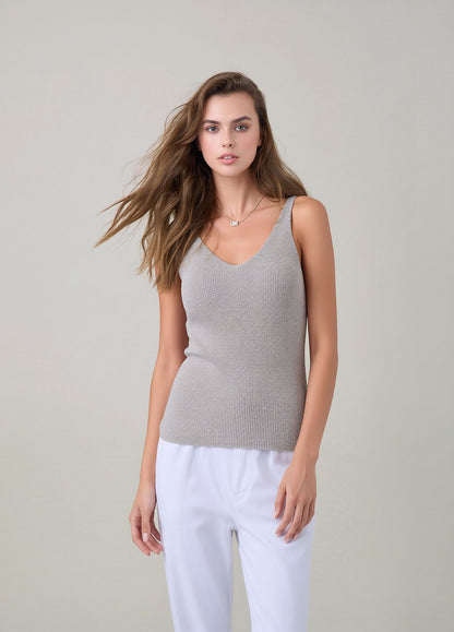 Grey Glitter Knit Vest Top