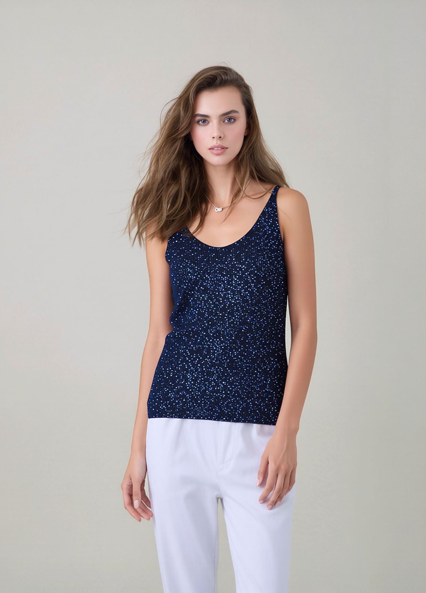 Navy Glitter Knit Vest Top