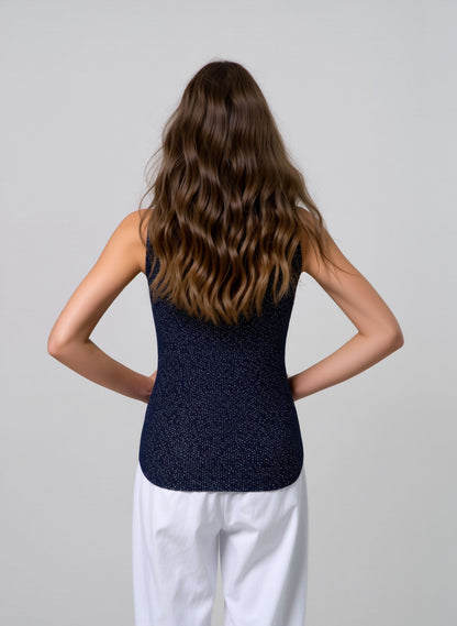 Navy Glitter Knit Vest Top