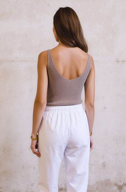 Taupe Glitter Knit Vest Top