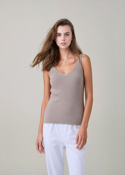 Taupe Glitter Knit Vest Top
