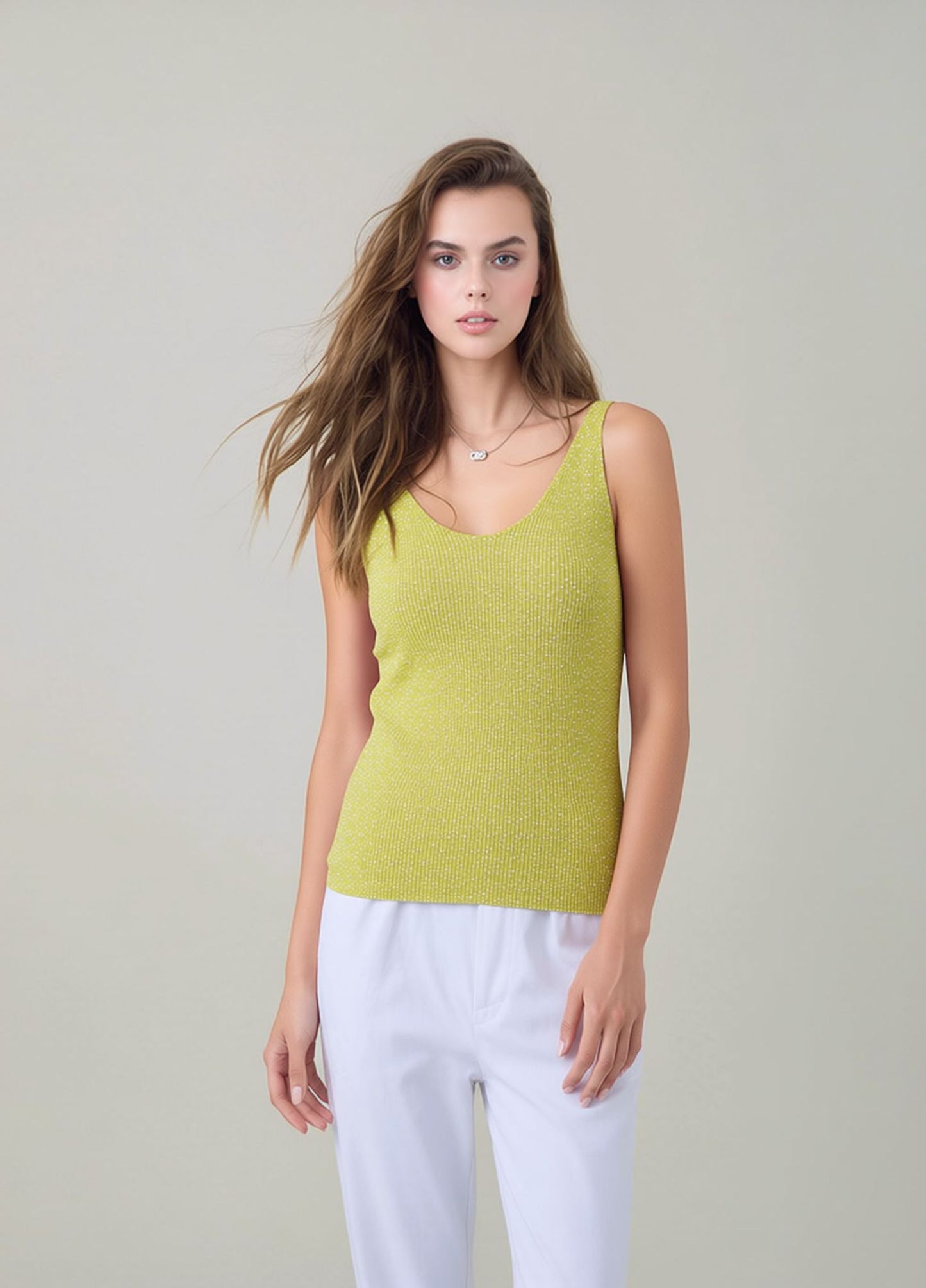 Lime Glitter Knit Vest Top