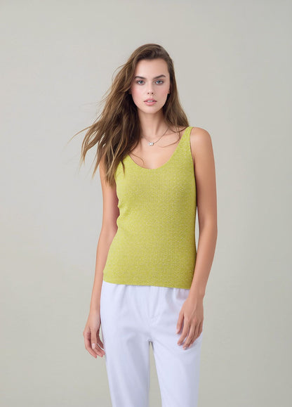 Lime Glitter Knit Vest Top
