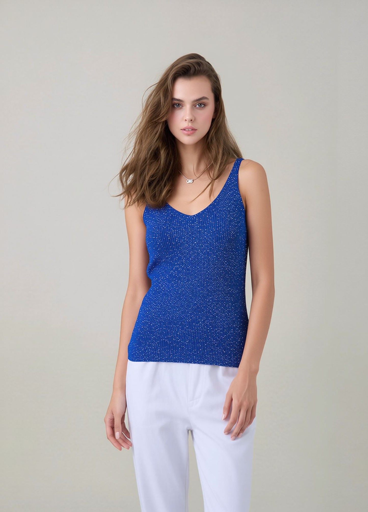 Royal Blue Glitter Knit Vest Top
