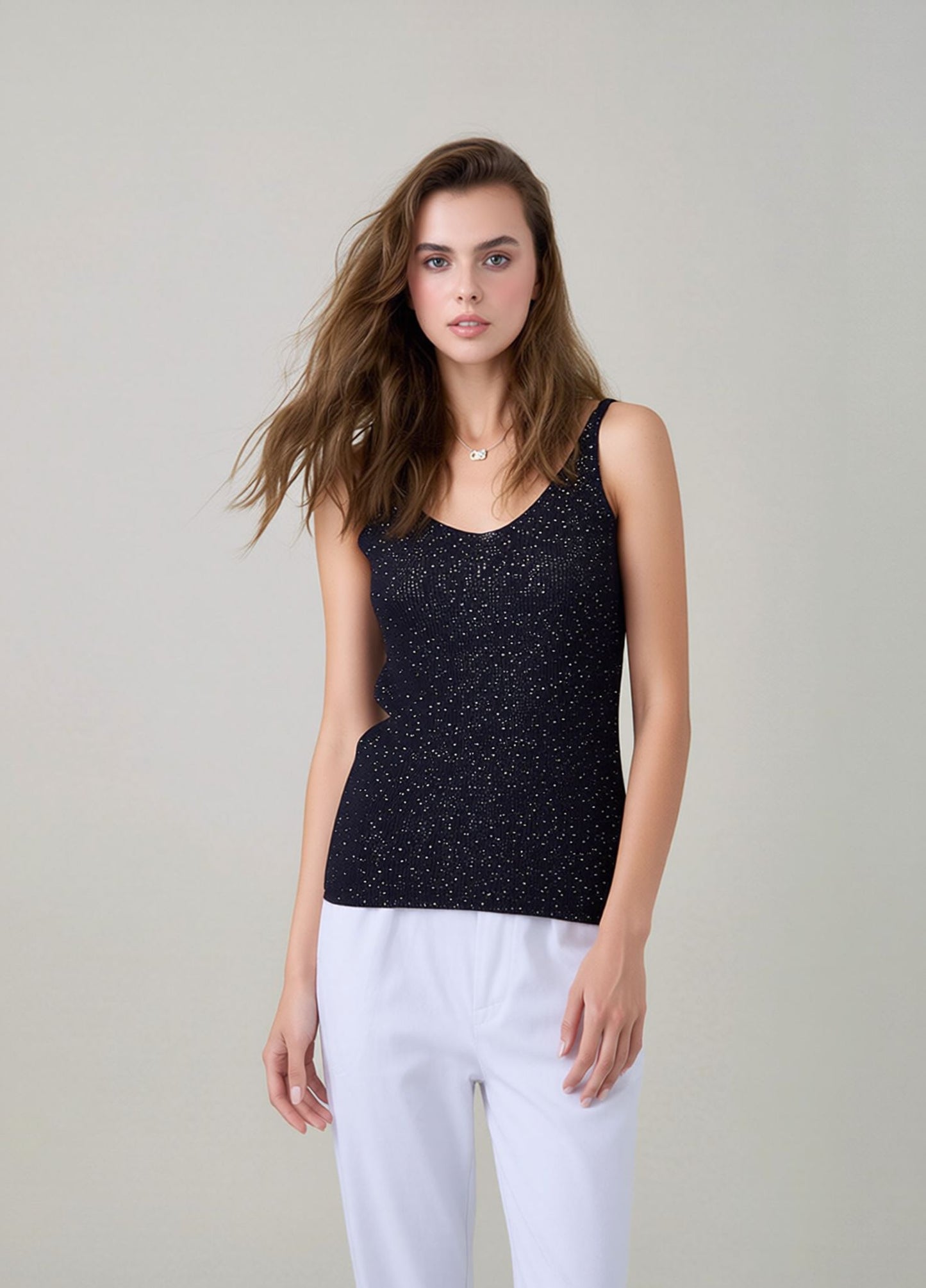 Black Glitter Knit Vest Top