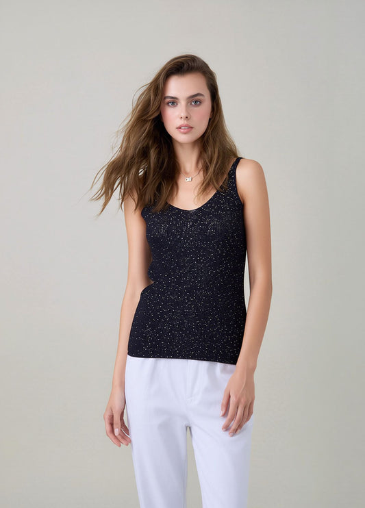 Black Glitter Knit Vest Top