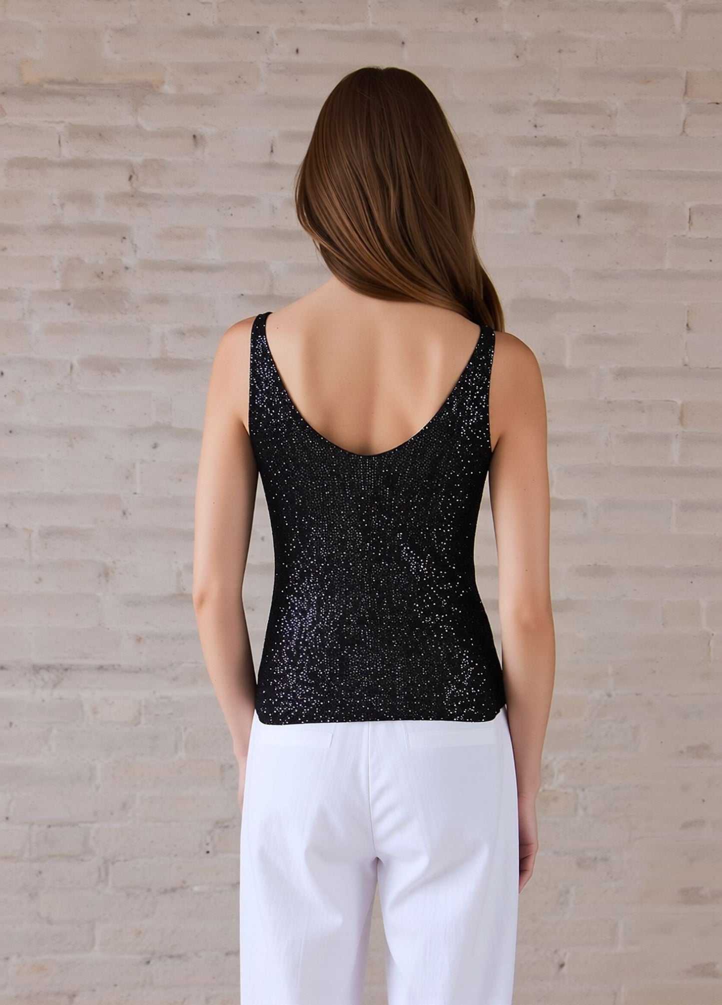 Black Glitter Knit Vest Top