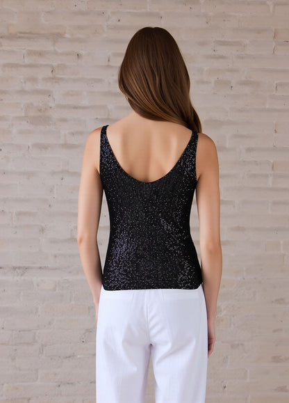 Black Glitter Knit Vest Top