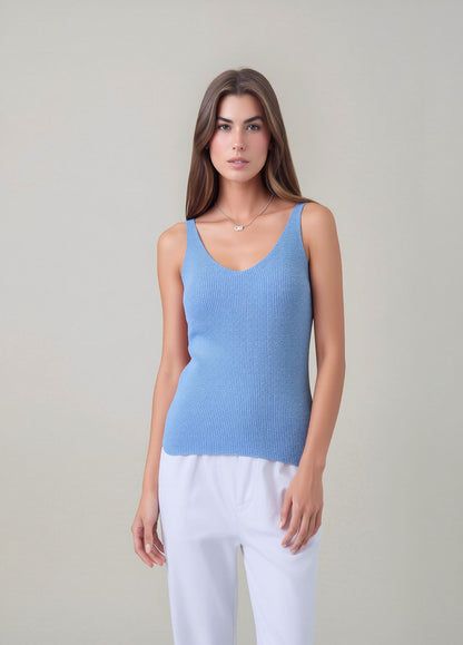 Light Blue Glitter Knit Vest Top