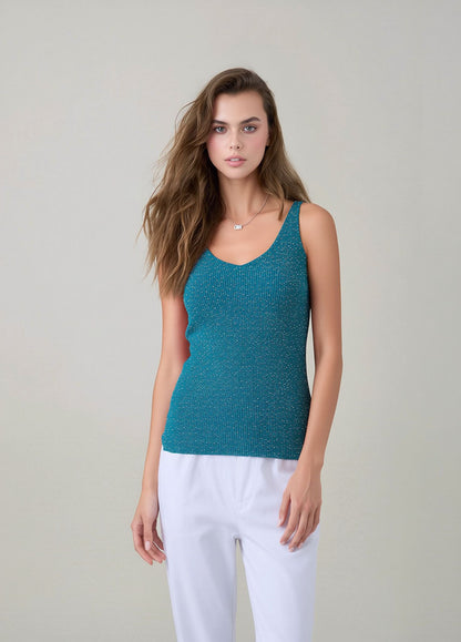 Teal Glitter Knit Vest Top