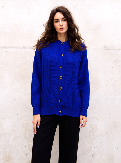 Royal Blue Button Up Design Cardigan