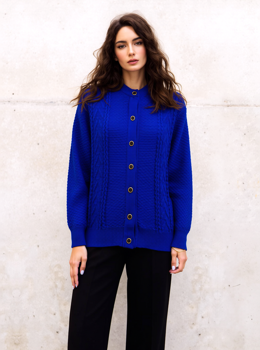 Royal Blue Button Up Design Cardigan