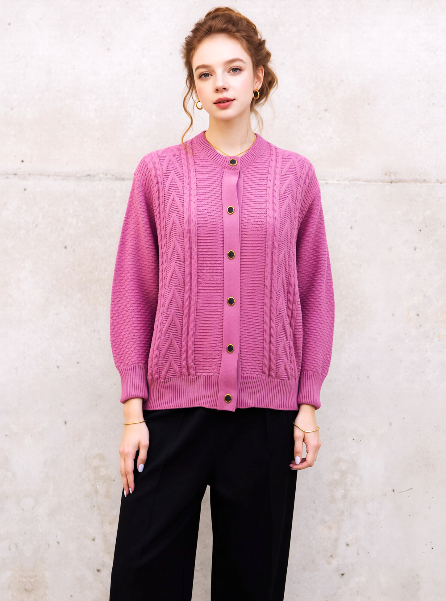 Pink Button Up Design Cardigan