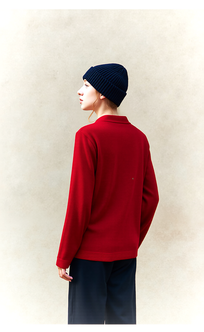 Red V-Neck Button Pocket Cardigan