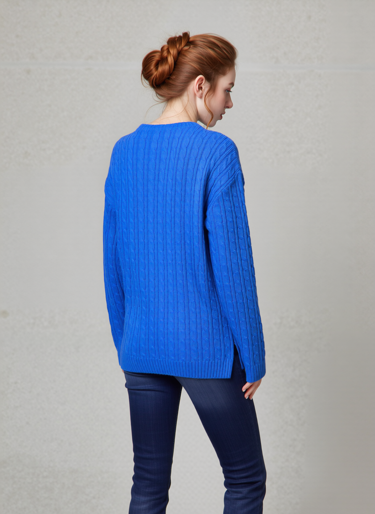 Blue V-Neck Cable Knit Jumper