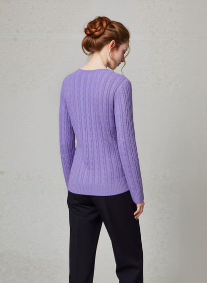Lavender V-Neck Cable Knit Jumper