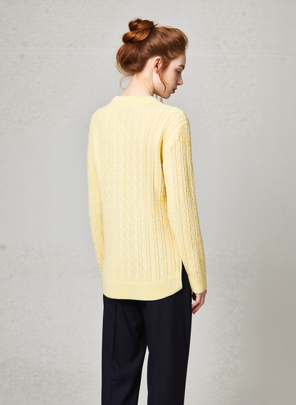 Yellow Round Neck Cable Knit Jumper