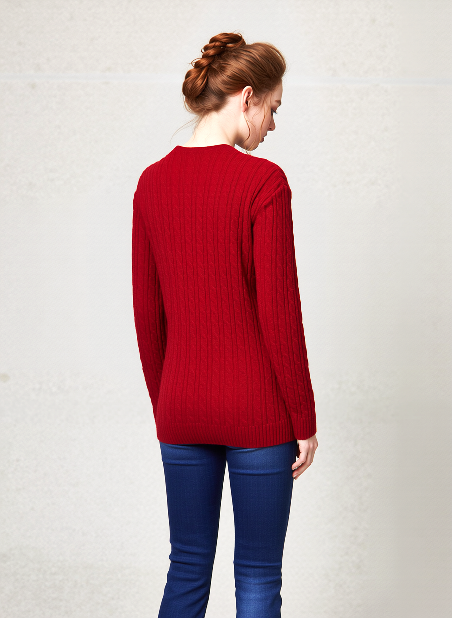 Red V-Neck Cable Knit Jumper