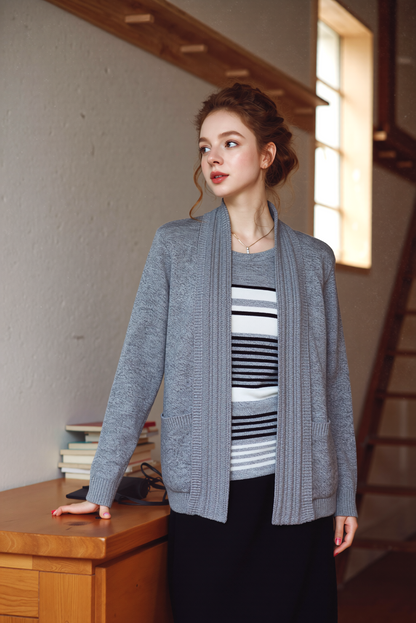 Grey Stripe Twinset Jumper