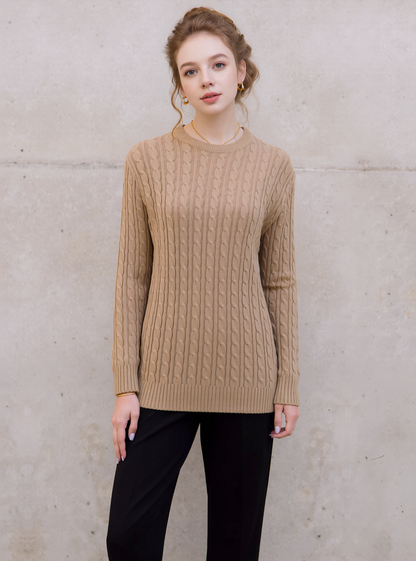 Beige Round Neck Cable Knit Jumper