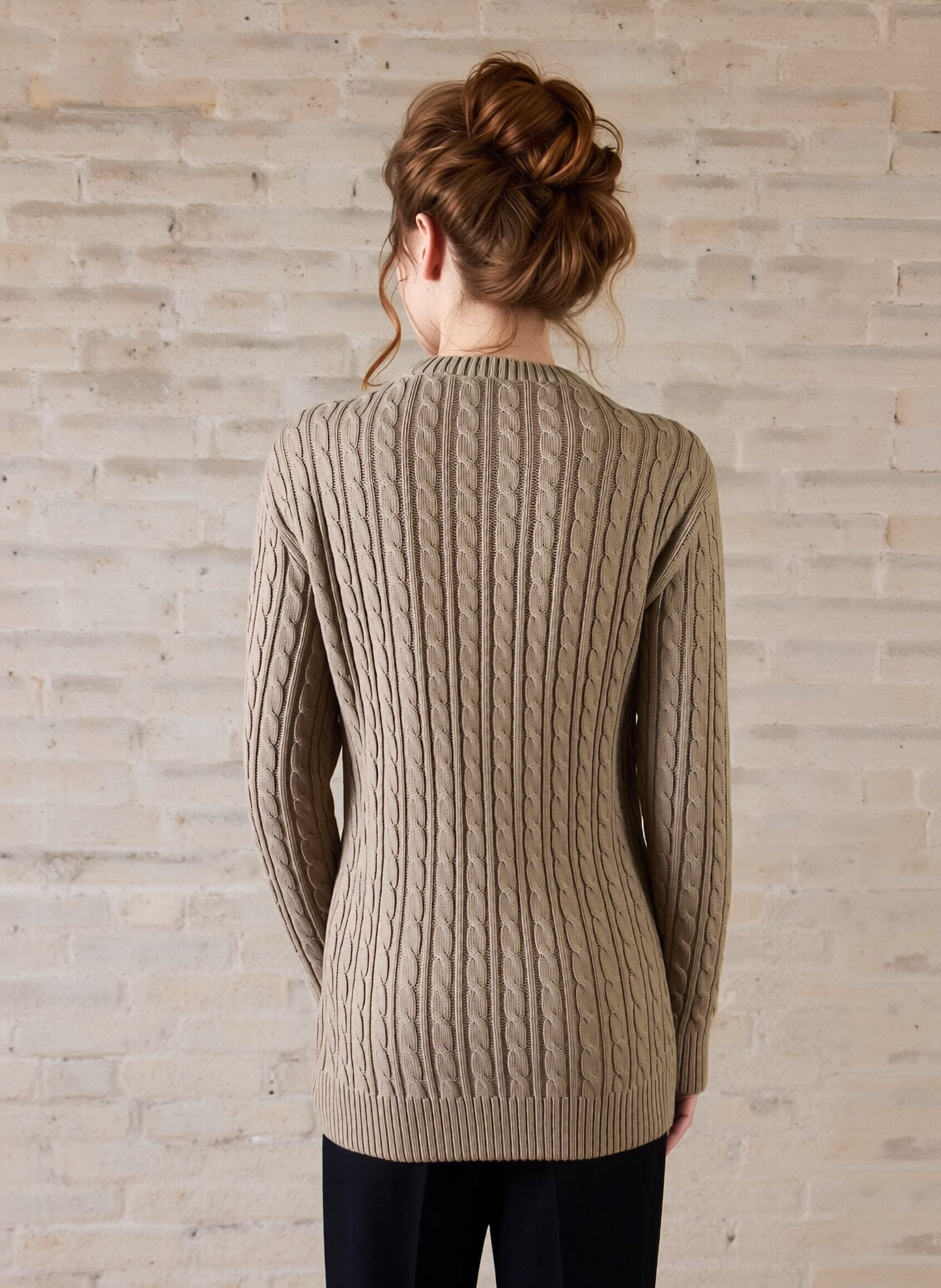 Beige Round Neck Cable Knit Jumper