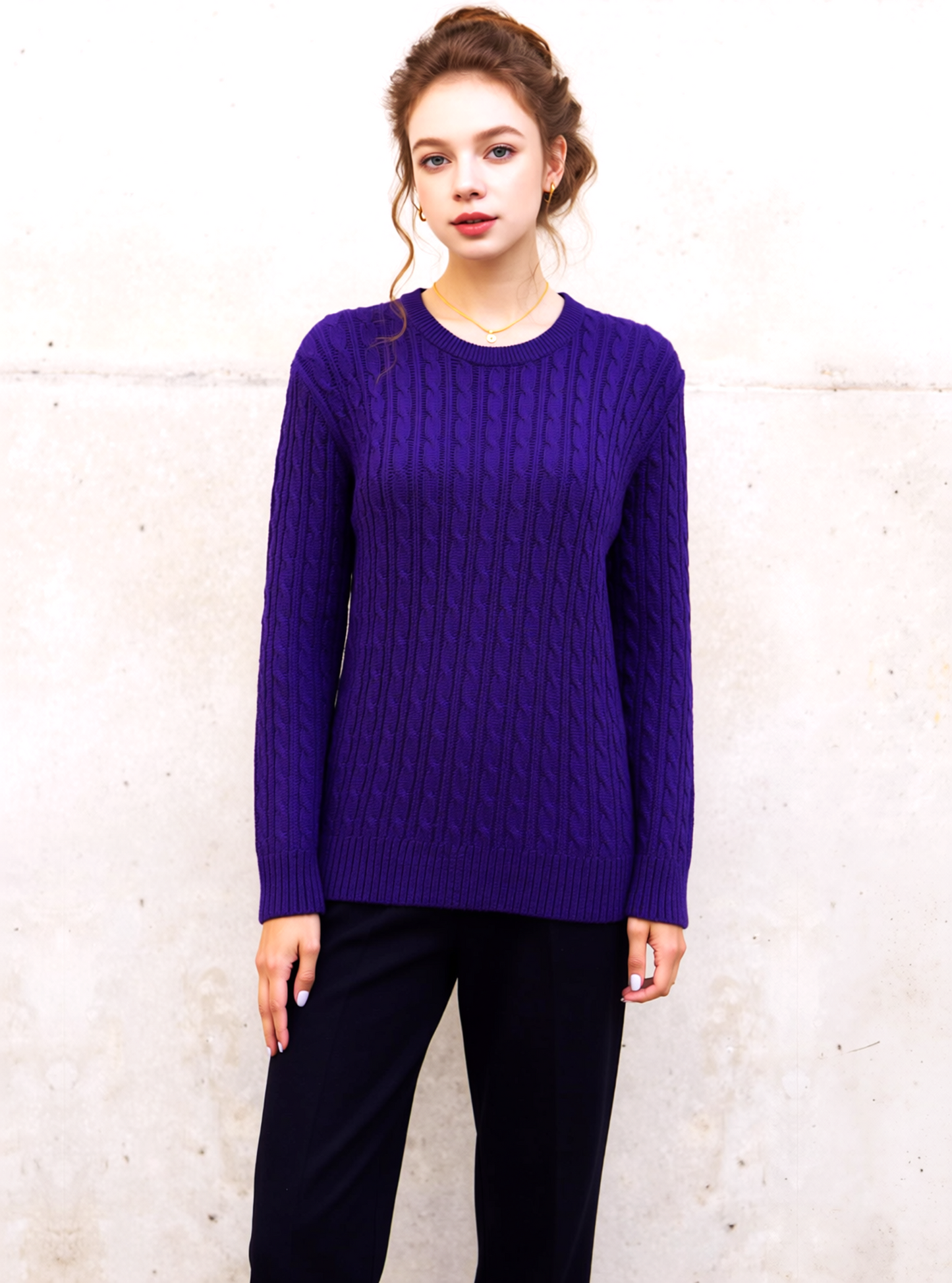 Purple Round Neck Cable Knit Jumper