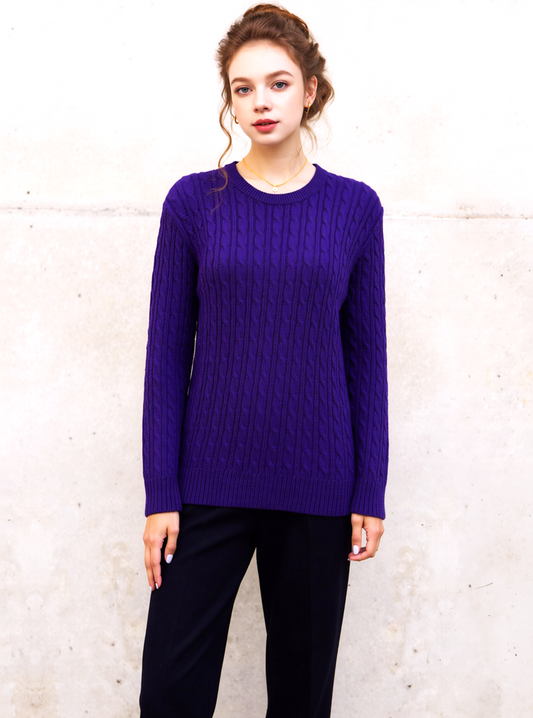 Purple Round Neck Cable Knit Jumper