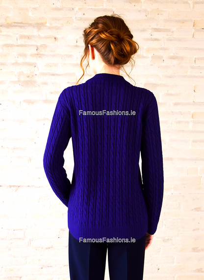 Purple Round Neck Cable Knit Jumper