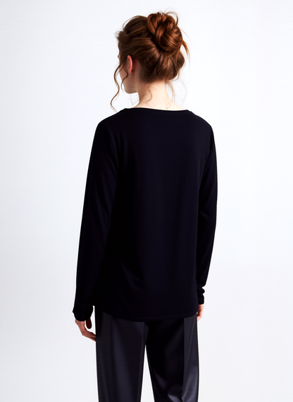 Black Pattern Design Knit Jumper