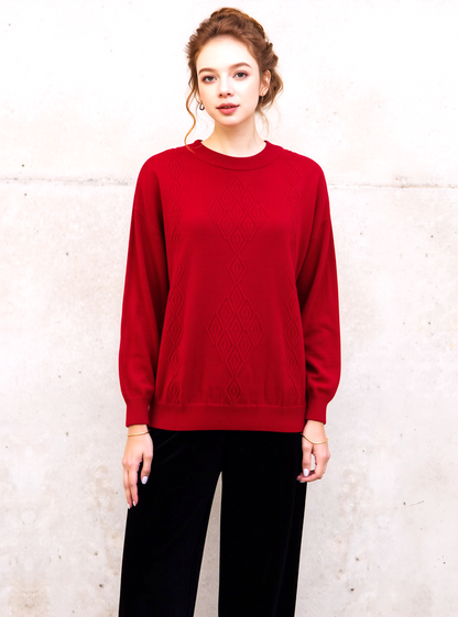 Red Round Neck Diamond Design Jumper